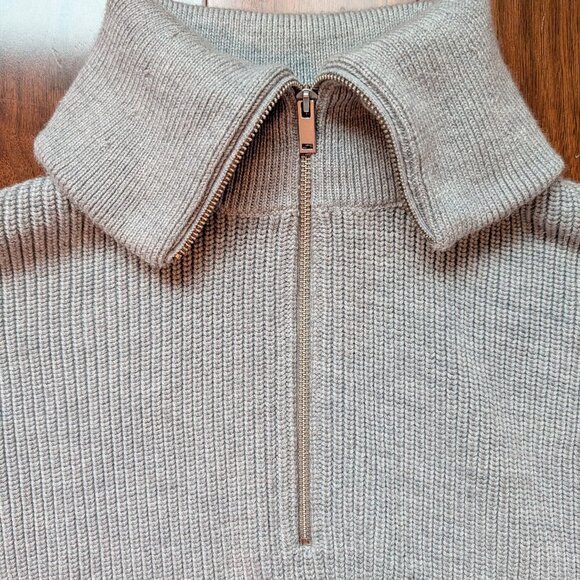 COS Heather Gray Half Zip Jumper Wool & Cotton Size L - Picture 4 of 10